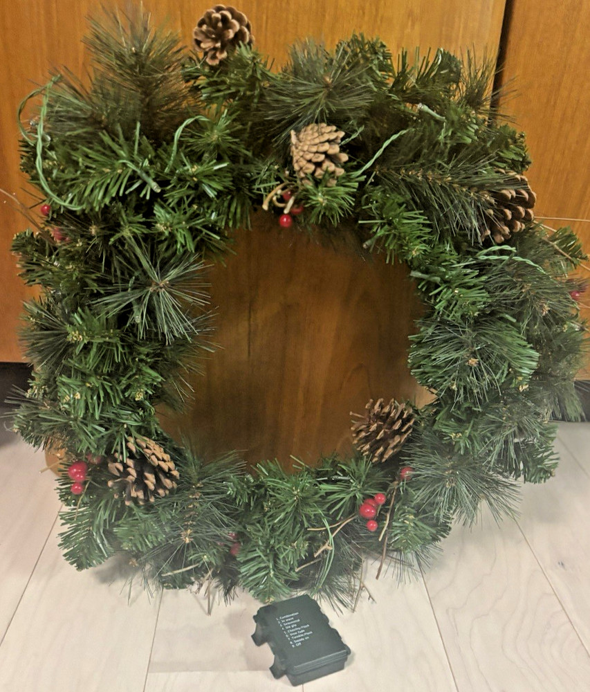21" Artificial Christmas Wreath w/Pinecones and 9 different light settings