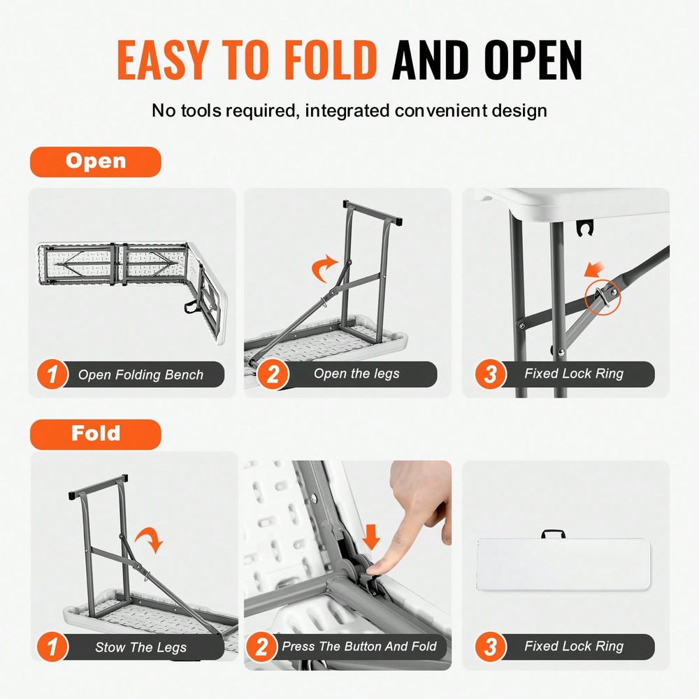Plastic Folding Bench, 6 FT Portable Folding Bench