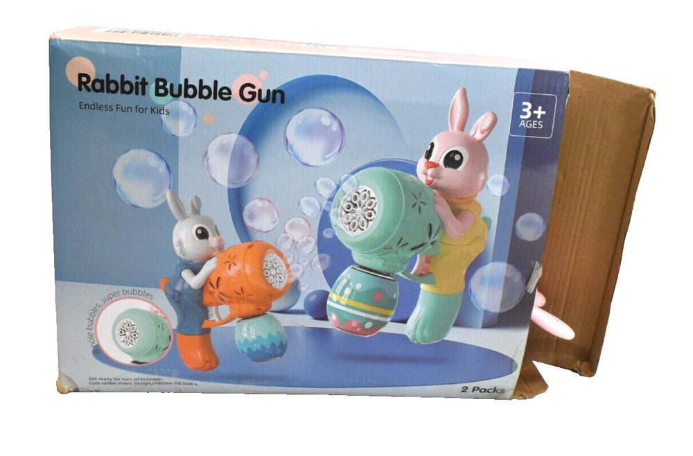 Rabbit Bubble Gun For Kids Automatic Bubble Blower 2 Pack With Bubble Liquid