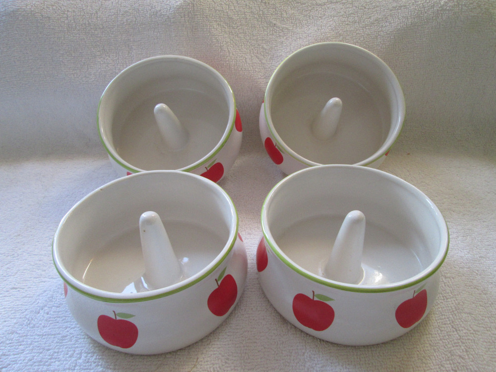 Four 4 1/2" apple bakers, ceramic, red apple design 2" tall