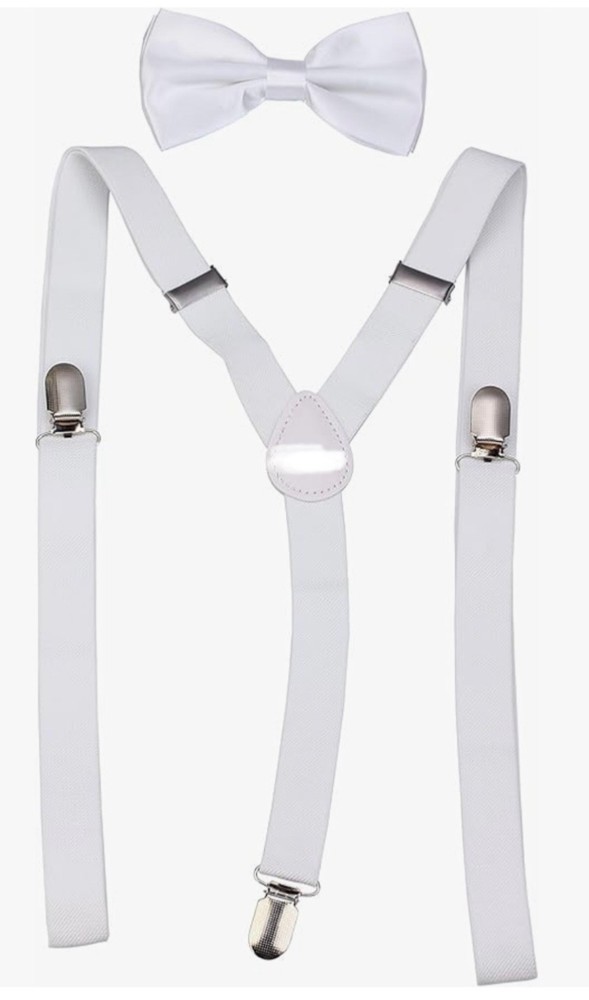 Men's Classic Solid Suspenders Matching Bow Tie Set Braces