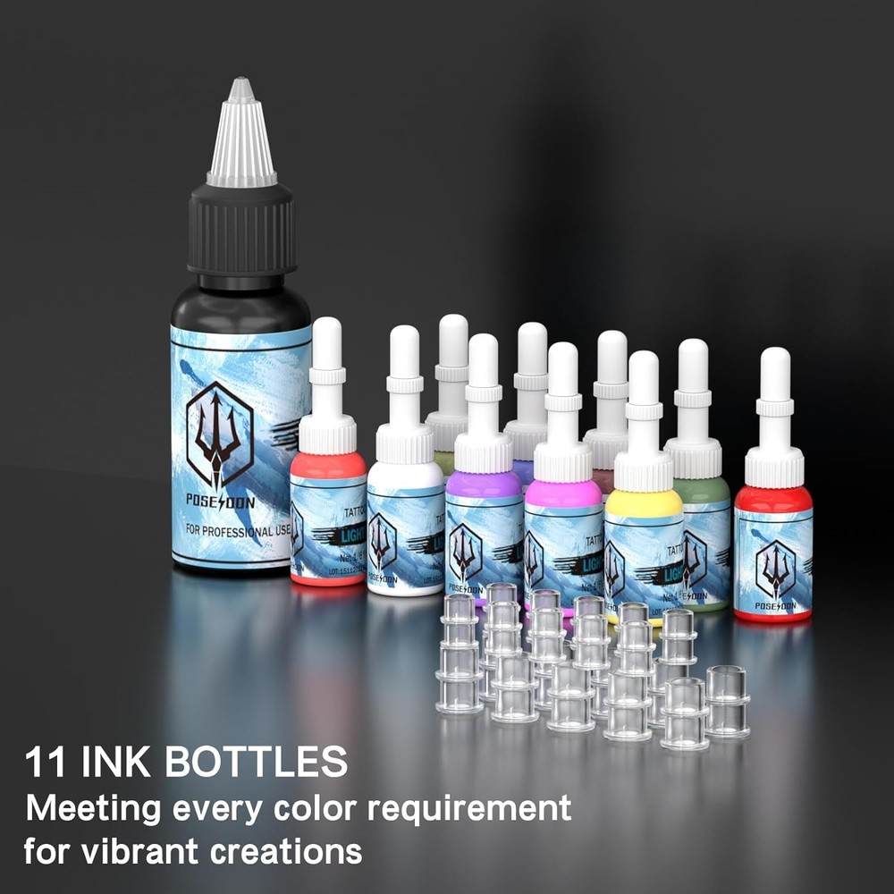 POSEIDON Tattoo Pen Set, Wireless Gun Kit Multicolor, Black