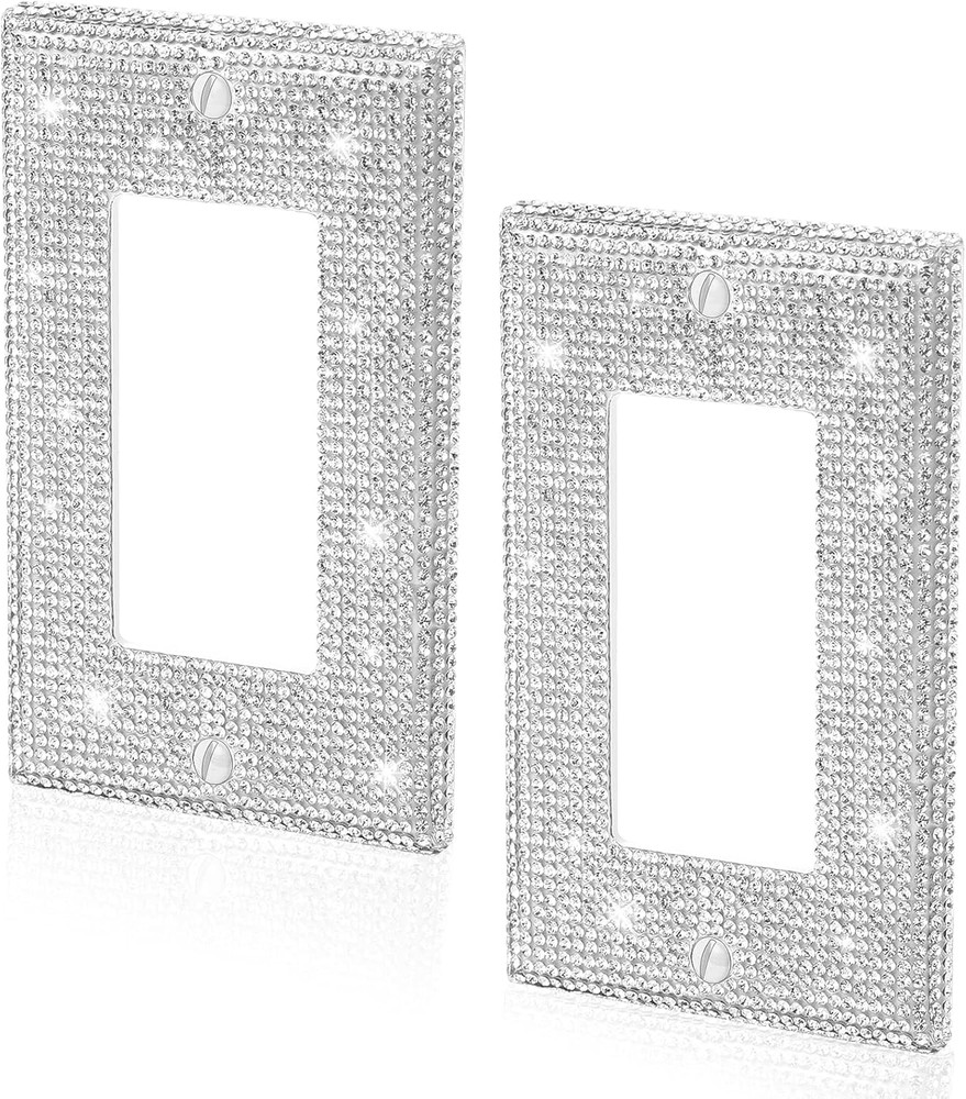 2 Pcs Silver Rhinestones Light Switch Cover,Silver Shiny Crystal Wall Plates Bli