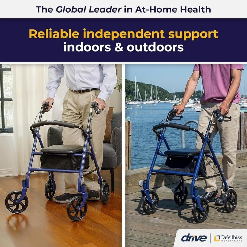 Rolling Walker W/ Seat Adjustable Foldable 4 Wheel Rollator Durable Steel Frame