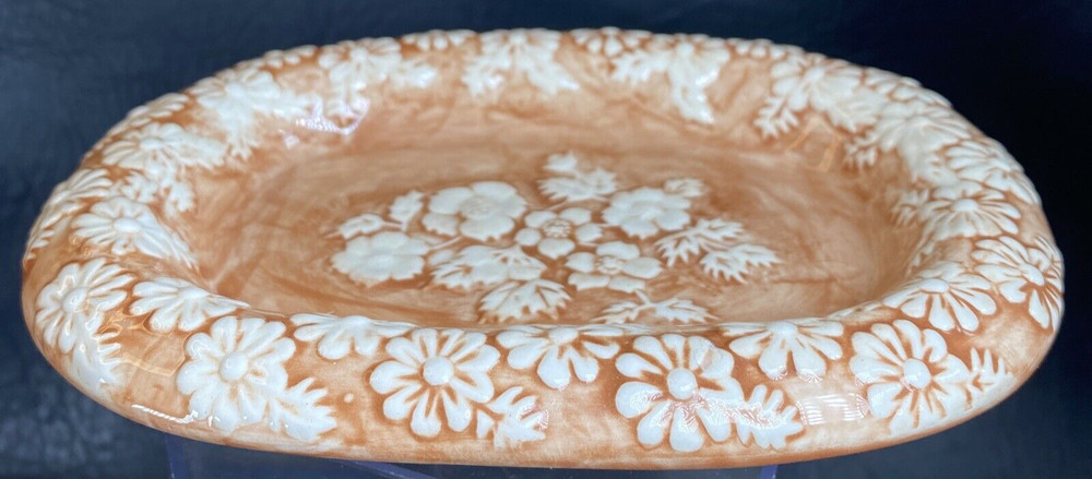 Ceramic Floral Footed Soap Dish Signed Elsa