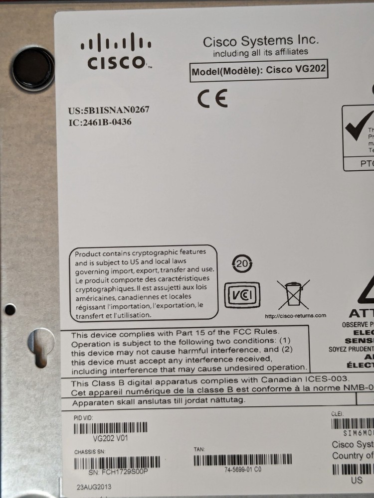 New, Open box Cisco VG202 Analog Voice Gateway VoIP