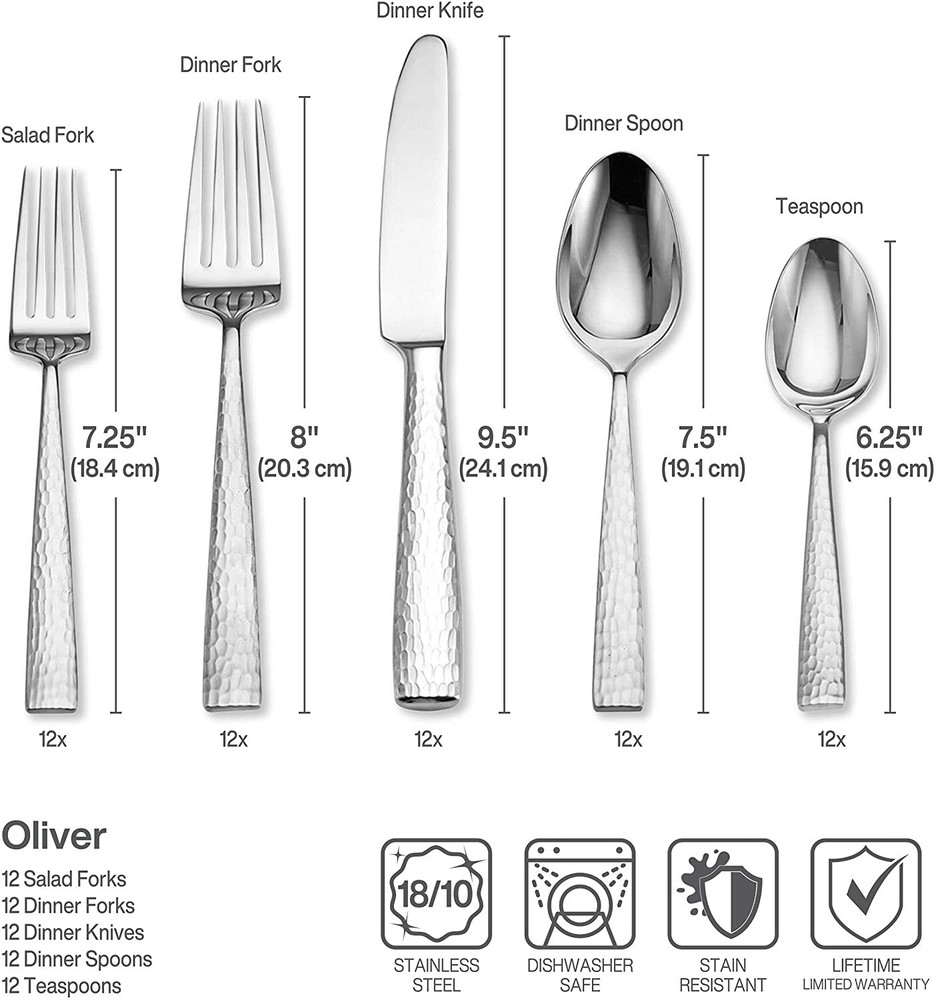 Mikasa OLIVER Flatware Replacement Singles - Satin Finish Hammered Stainless NEW