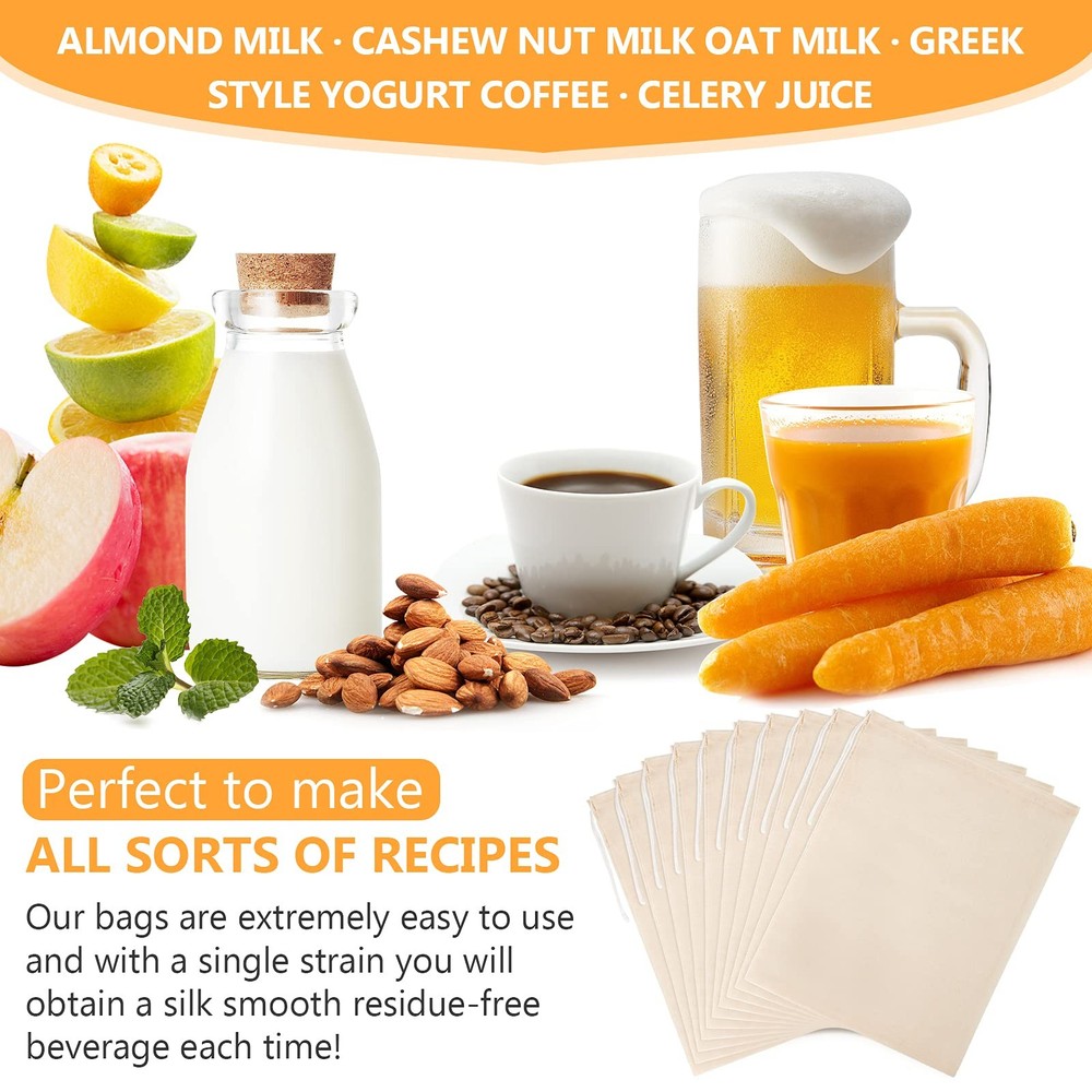 10 Pack Nut Milk Bag 8x10 Reusable Cheesecloth Strainer