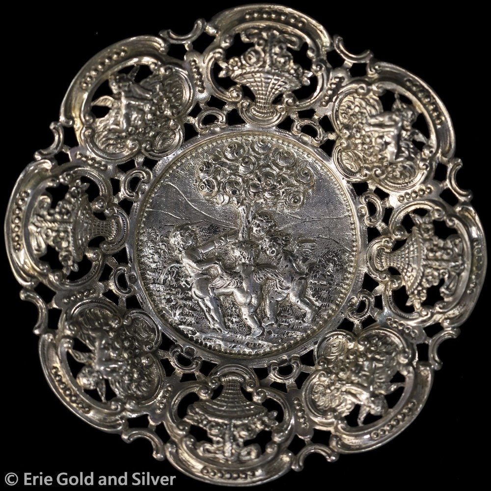 Germany Ornate 800 Silver Embossed Cherub Angel Dish