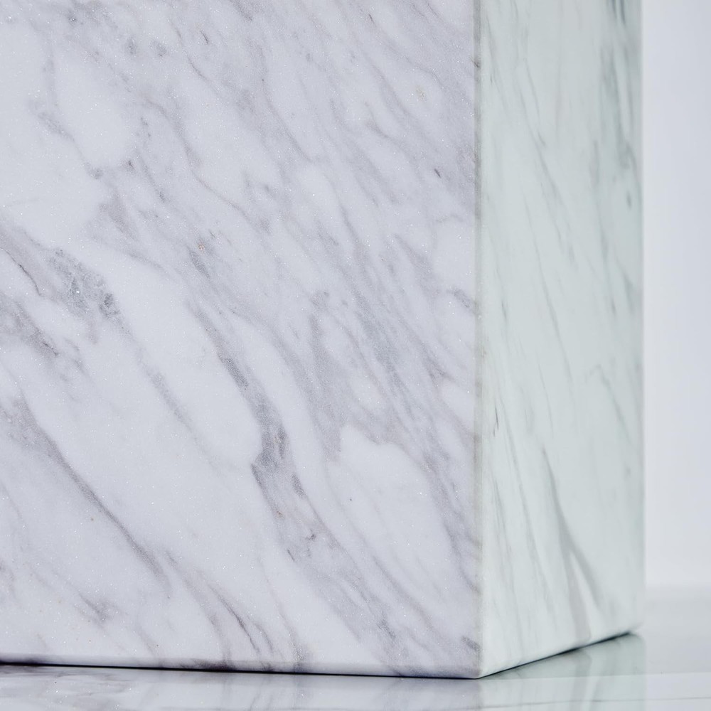 Natural White Marble Wastebasket Elegant Texture Rectangular Trash Can Luxury