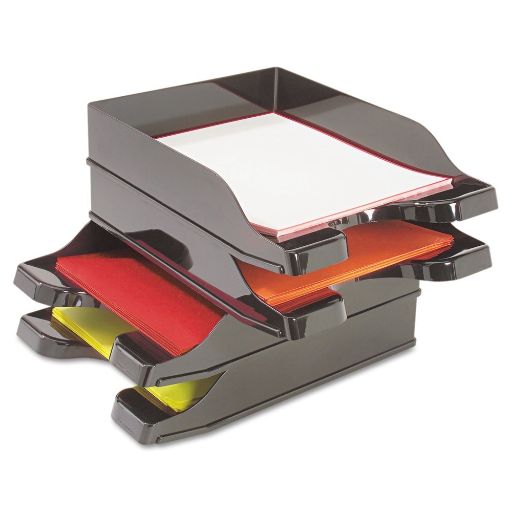 Deflecto Docutray Multi-Directional Stacking Tray Set Two Tier Polystyrene Black