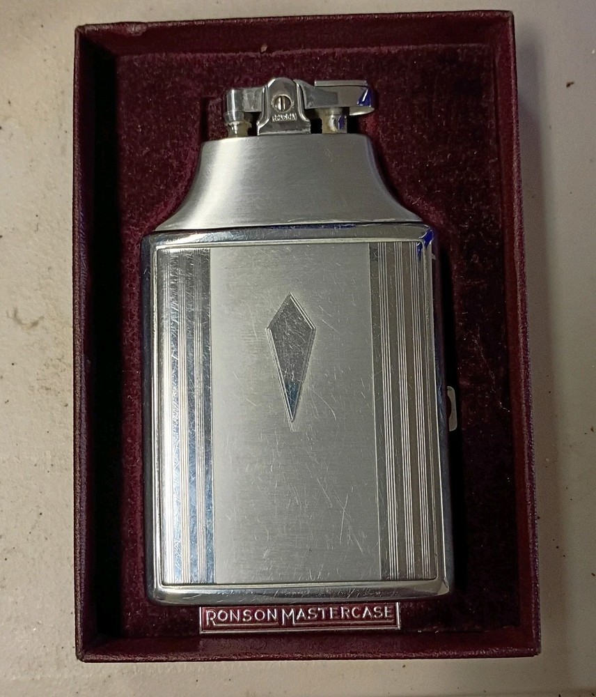 Antique Art Deco RONSON Lighter & Cigarette Case (Inscribed WB) Not tested