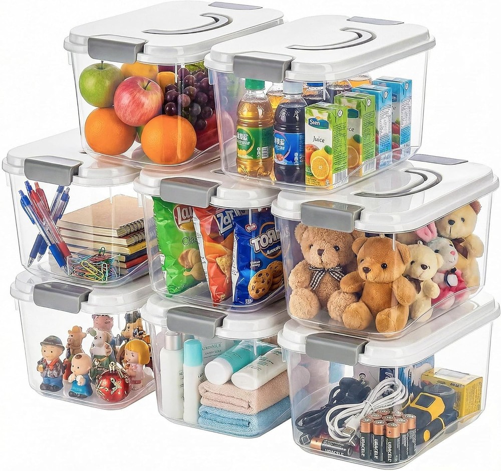 Storage Bin Organizer Clear Latch Bins with Handles 8 Pack for Home
