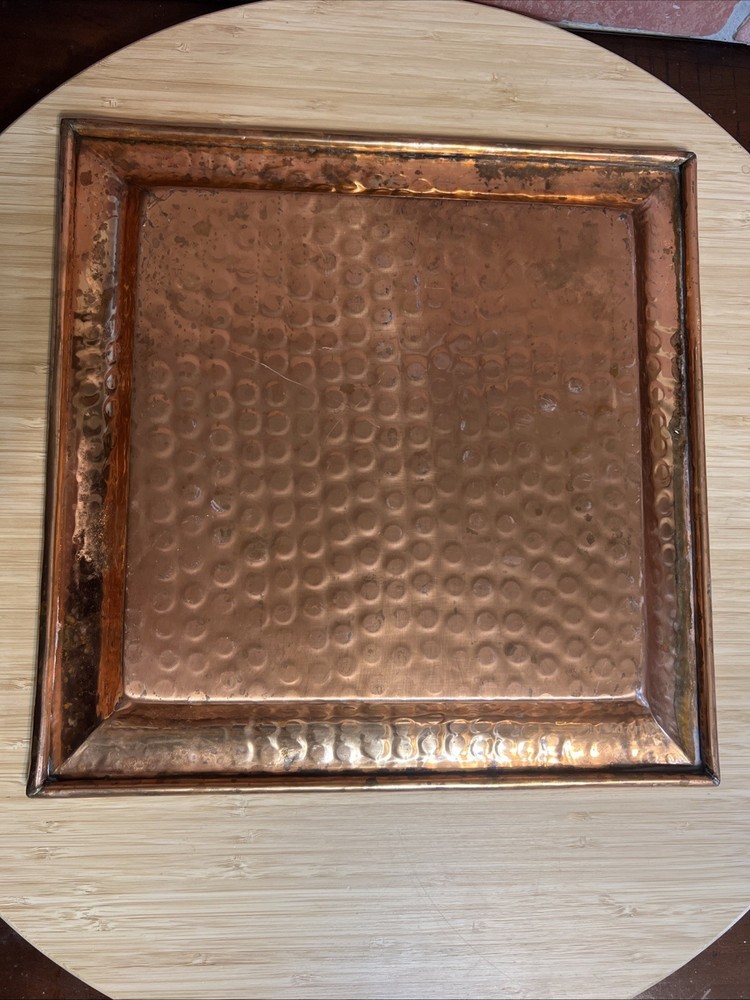 Hammered Square Solid Pure Copper Tray Plate Serveware Tableware, 13.5” Holidays