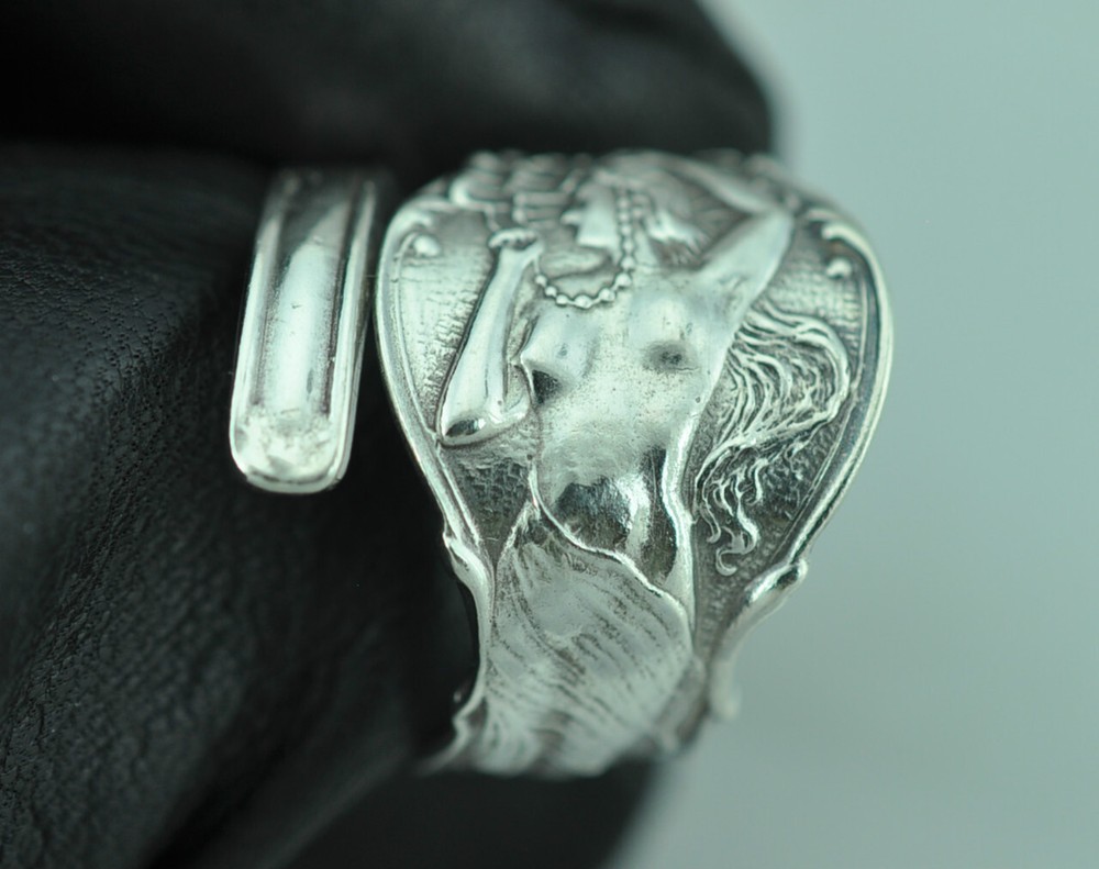 Solid 925 Sterling Silver Nude Venus Girl Lady Adjustable Spoon Ring