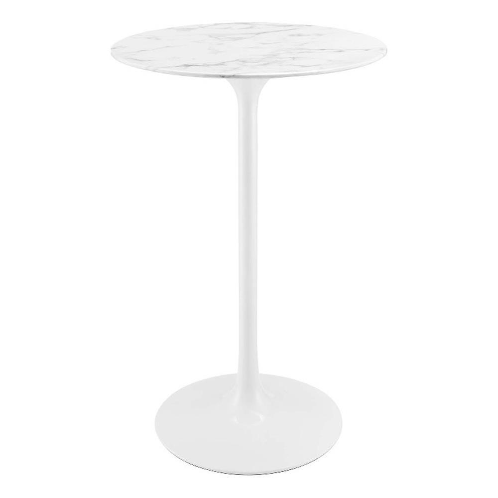 Modway Lippa 28" Round Modern Artificial Marble Bar Table in White