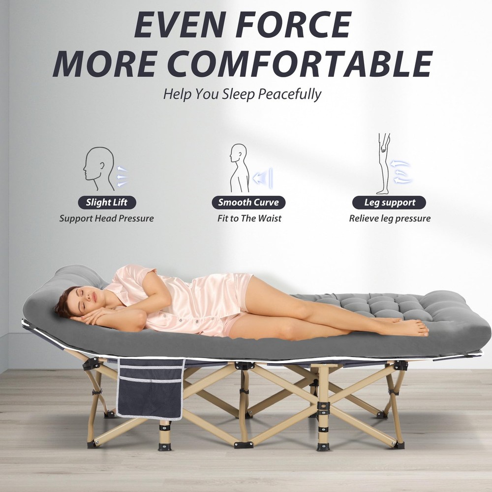 Folding Camping Cot with Comfy Mattress(Grey),600LBS(Max Load),Portable Cot B...