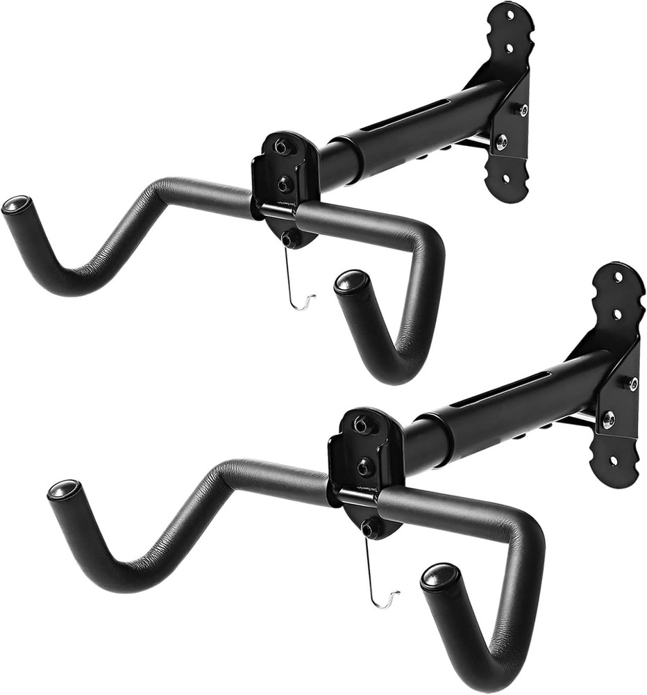 Horizontal Bicycle Storage Rack - Adjustable Home Bike Wall Mount, 2-Pack Set