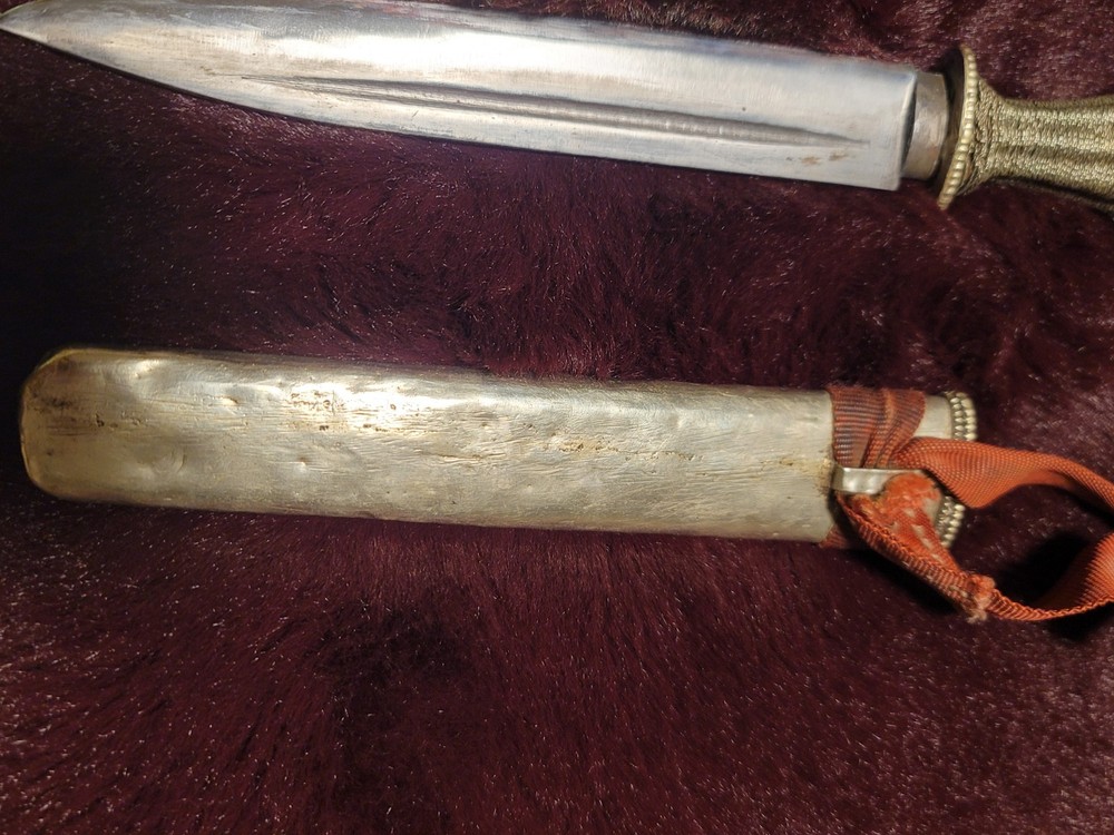 Antique Tibetan Silver Knife-Dagger with Silver Sheath