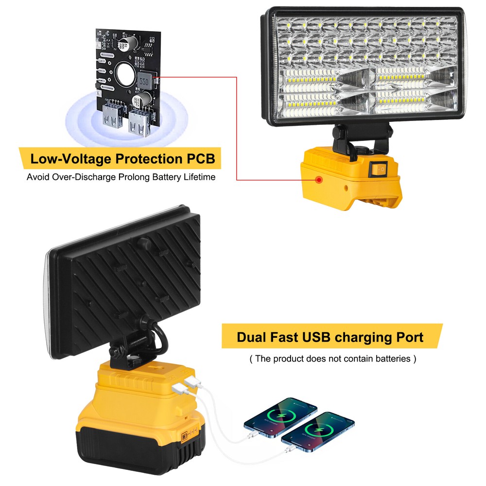 Cordless Led Work Light For Dewalt 20V Battery,Portable Flood Light Flashlight