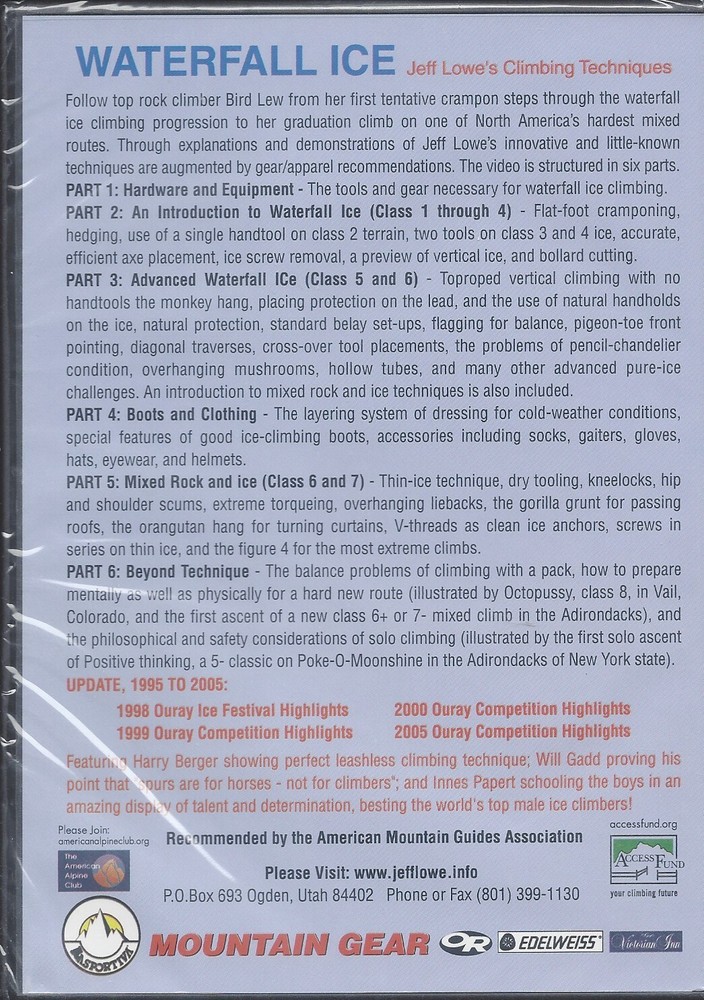 Waterfall Ice Jeff Lowe's Climbing Techniques 2005 DVD Mixed Climbing Updates