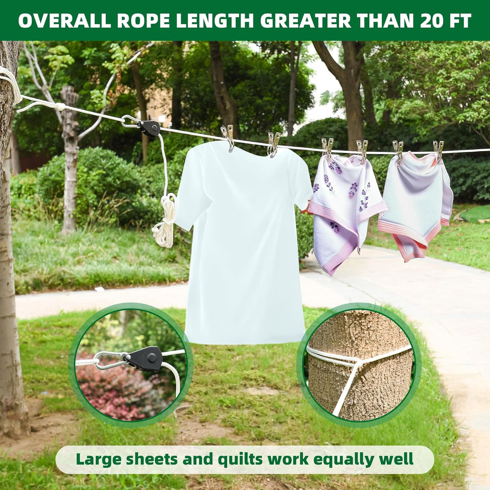 Heavy Duty Retractable Travel Clothesline - 16.5FT Adjustable Drying Rope