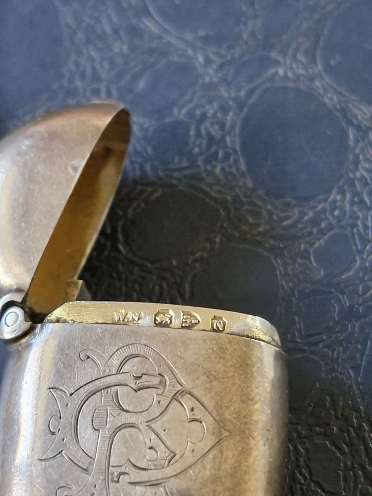 Victorian 1896 Solid Silver Vesta Case,Chester Hallmarked,William Neale + Chain.