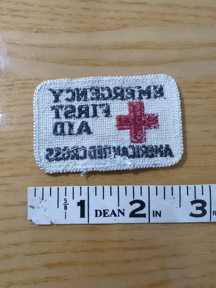VINTAGE American Red Cross Emergency First Aid Patch White Border