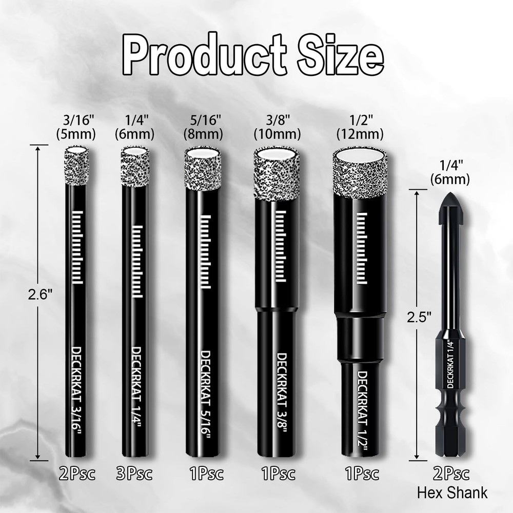 DECKRKAT 10-Piece Dry Diamond Drill Bits 10 Piece Multi-Size (with TileDrill)