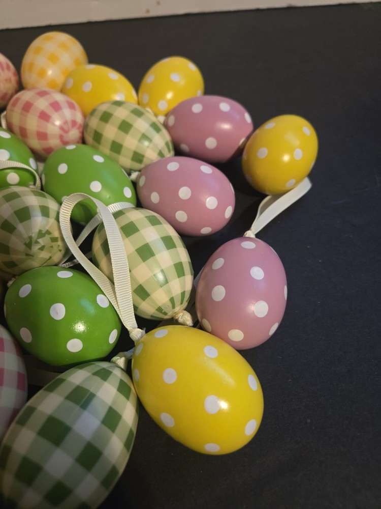 27 Multicolor Gingham/dot Check Easter Egg Ornaments Green Yellow Pink and blue