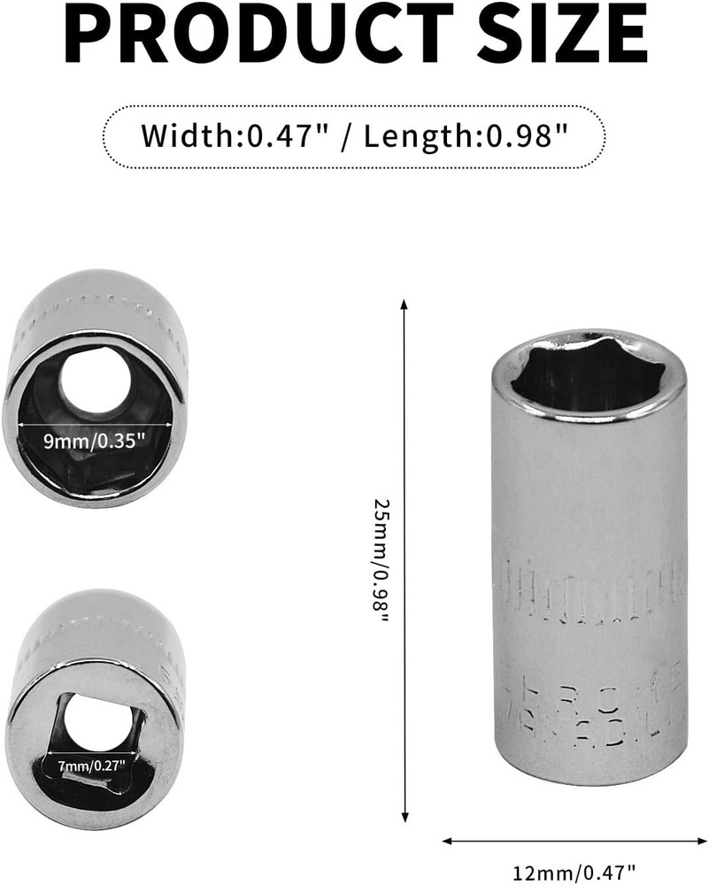 8mm Sockets, 6 Point 1/4 Inch Drive Shallow Socket Set, 12Pcs