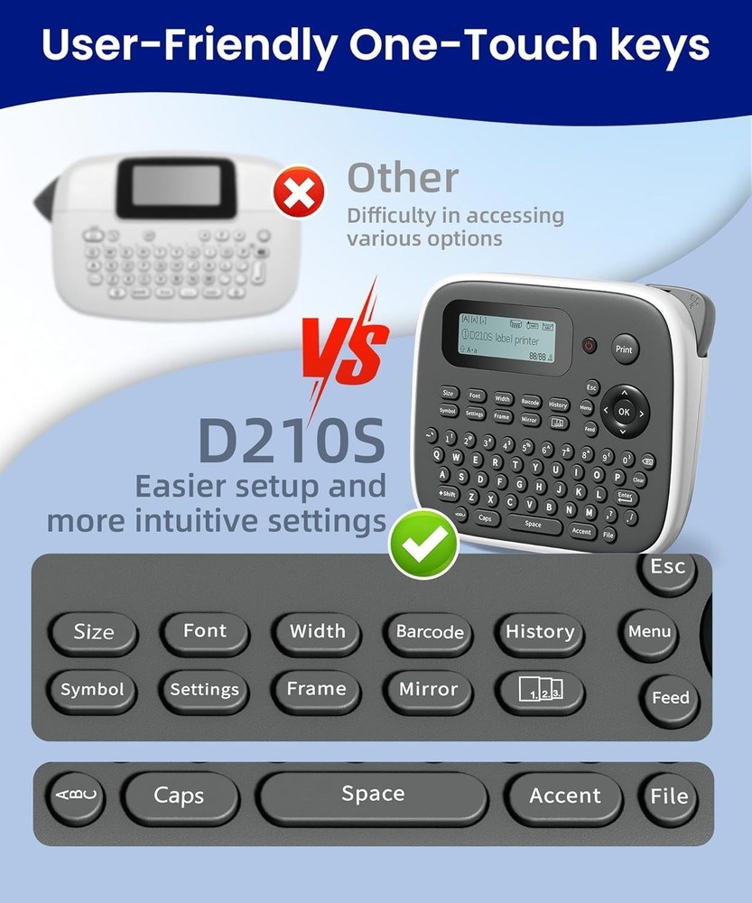 Versatile Label Maker Machine with Tape: Durable Waterproof Labels, 12mm - D210s