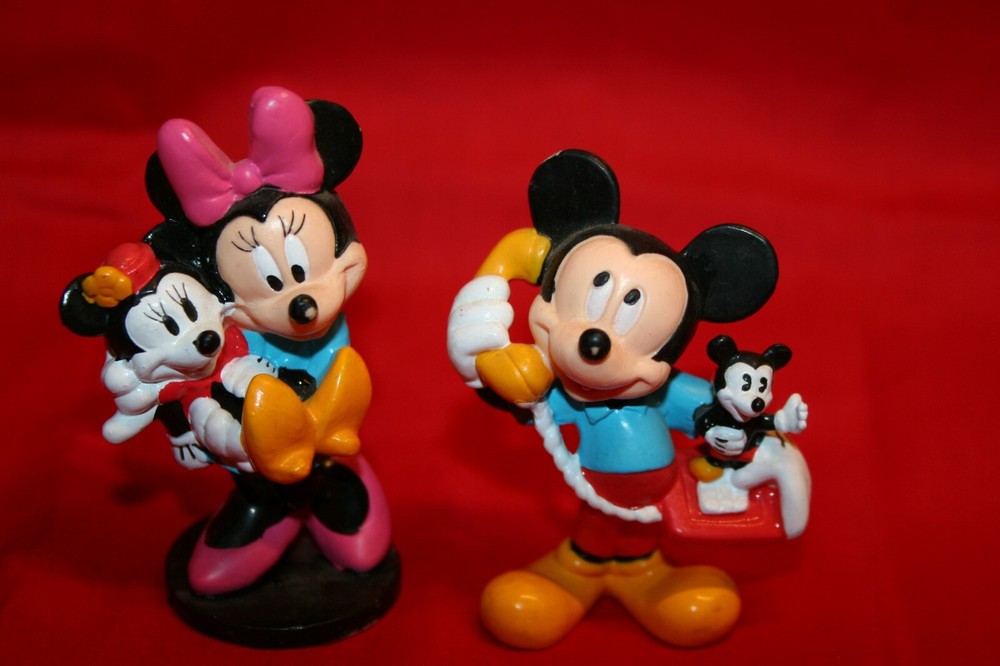2 Disney Mickey & Minnie Mouse 1960s Applause Rubber Figures EUC
