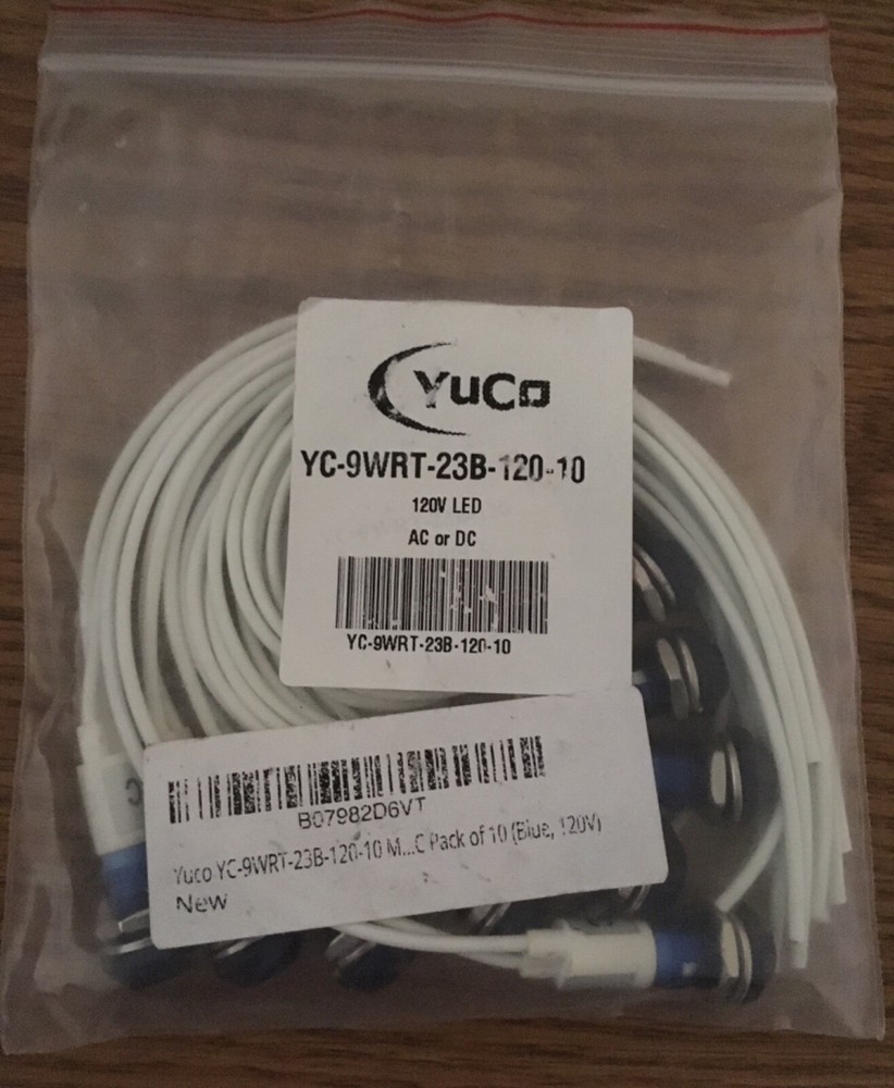 10 pack Yuco Miniature Indicator Light 9mm Blue 120V