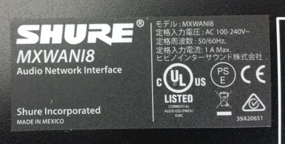 SHURE MXWANI8 8-Channel Audio Network Interface