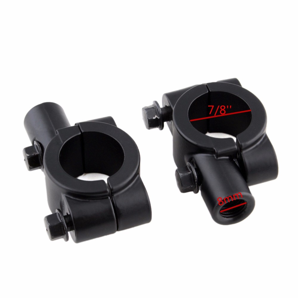 Pair Motorcycle Handlebar Mirrors Clamp On Mounts Bracket 8mm For 7/8" Handlebar