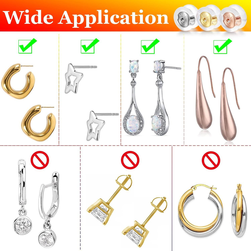 Earring Backs,18K Gold Silicone Earring Backs Replacements for Studs/Droopy Ears
