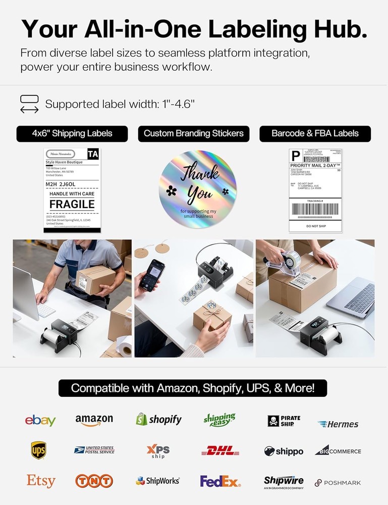 Phomemo PM64D Touchscreen Thermal Label Printer Bluetooth+USB NEW with Holder