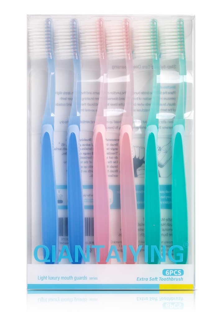 Extra Soft Toothbrush 6-Pack, Regular Head (3 Colors - 2 Each) Dentist-Developed