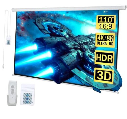 110" Motorized Projector Screen Electric Diagonal Automatic 110"(16:9) White