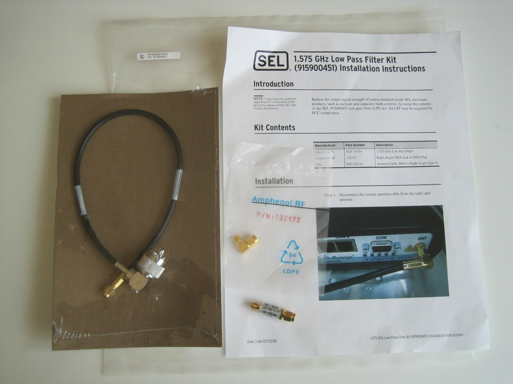 Schweitzer SEL Low Pass Filter Kit Mini-Circuits VLF Amphenol RF Right Angle SMA