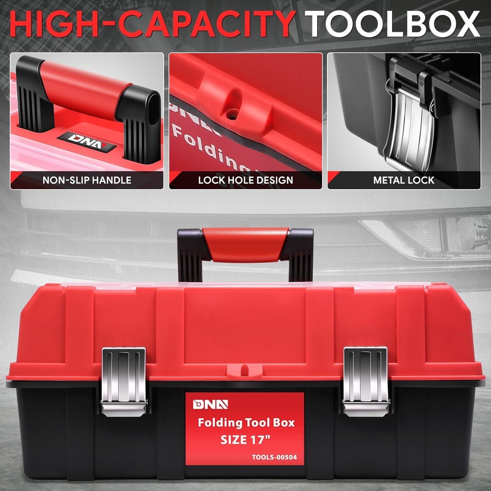 Workshop Garage Lockable 17" 3-Drawer Plastic Tool Box Organizer Storage Red