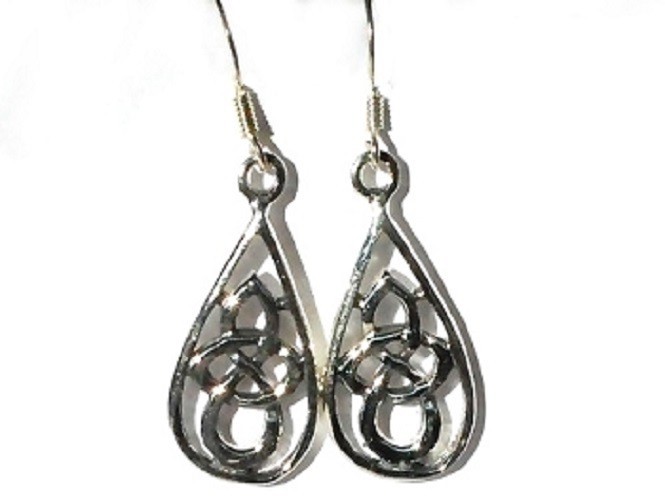 Sterling Silver Celtic Triquetra Drop Earrings