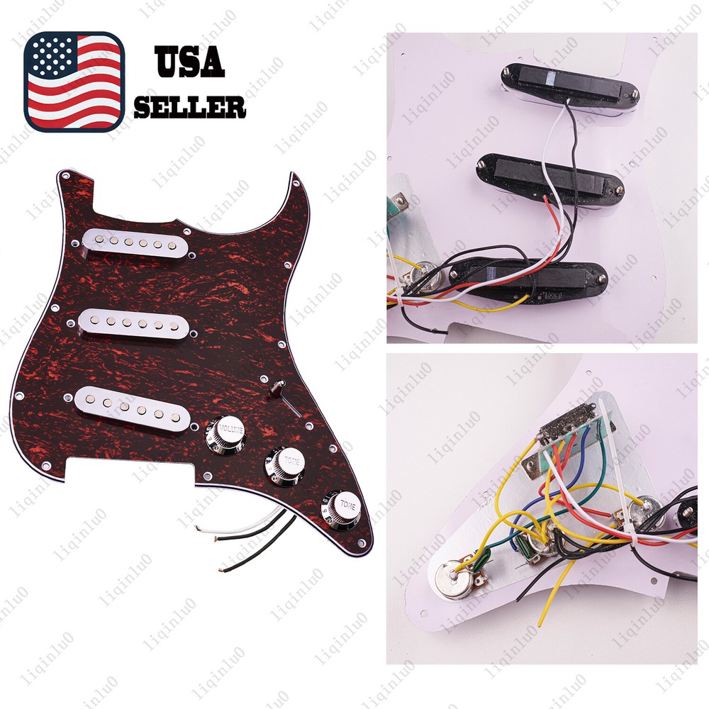 Prewired-Loaded SSS Pickguard Ceramic Pickups For Strat Red Tortoise&Chrome