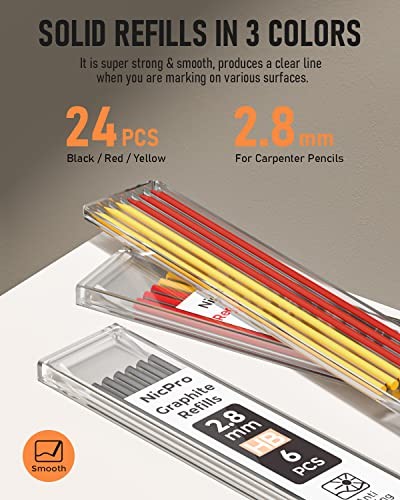 Carpenter Pencil with Sharpener, Mechanical Pencils Set with 2 Pack Black,Red