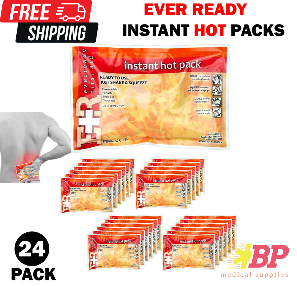 Ever Ready First Aid Disposable Instant Hot Pack 6" x 9" Ready to Use - 24 Pack