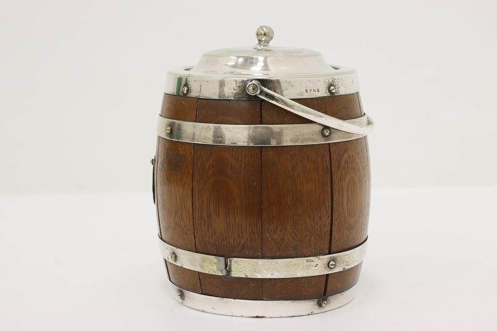 Victorian Antique Silverplate & Oak Biscuit or Cookie Jar #56394