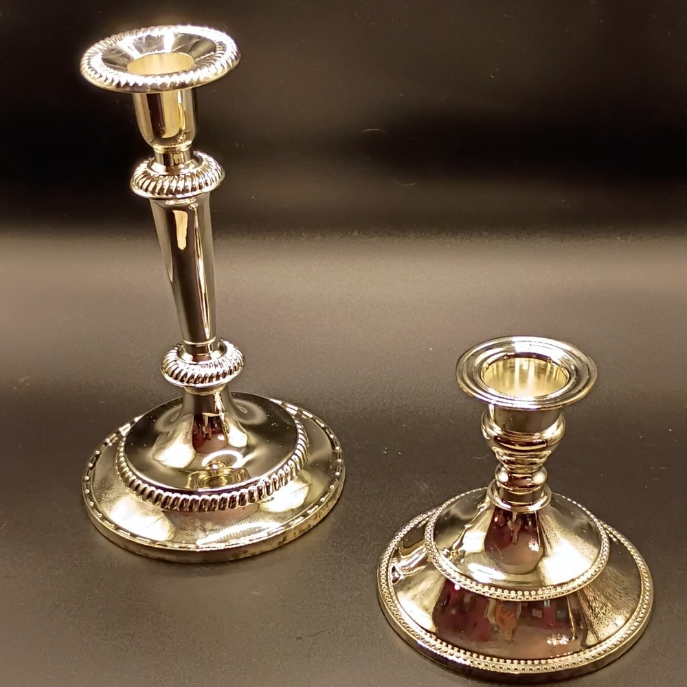Goldinger Silver Art Co Ltd Silverplate Beaded Candlesticks Pair Elegant Decor