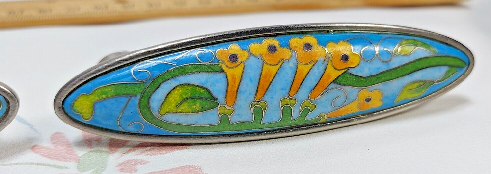 Two Enamel Cloissonais Cabinet Drawer Pulls - Beautiful