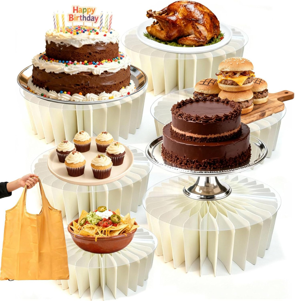 Buffet Risers Set - 6 Pack Foldable Display Stands for Cakes and Desserts
